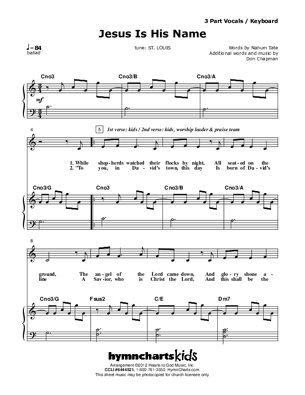 Jesus Is His Name Piano/Vocal (SAT) (Don Chapman)