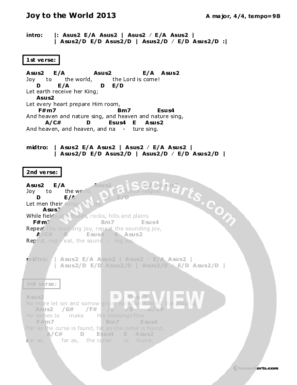 Joy To The World 2013 Chord Chart (Don Chapman)