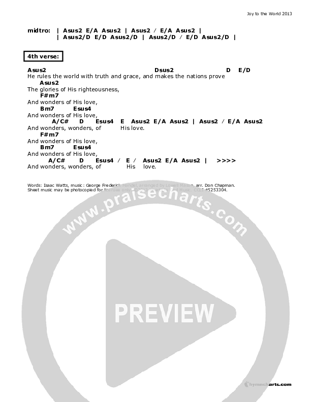 Joy To The World 2013 Chord Chart (Don Chapman)