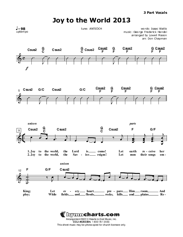Joy To The World 2013 Lead Sheet (SAT) (Don Chapman)