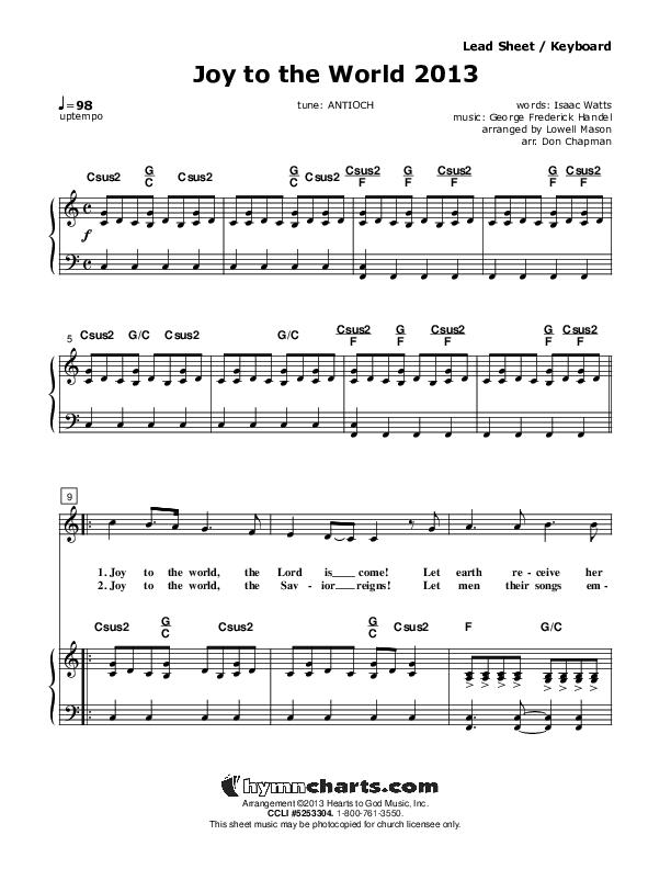 Joy To The World 2013 Piano/Vocal (Don Chapman)