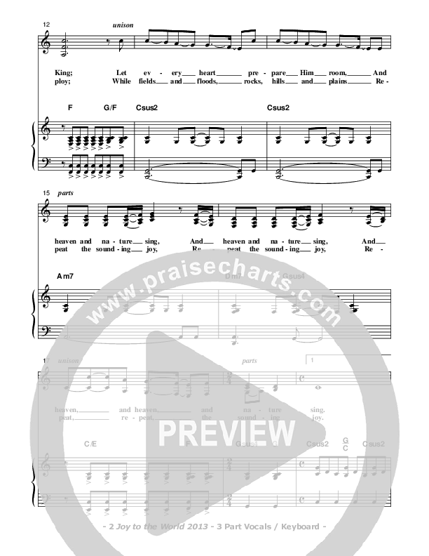 Joy To The World 2013 Piano/Vocal (SAT) (Don Chapman)