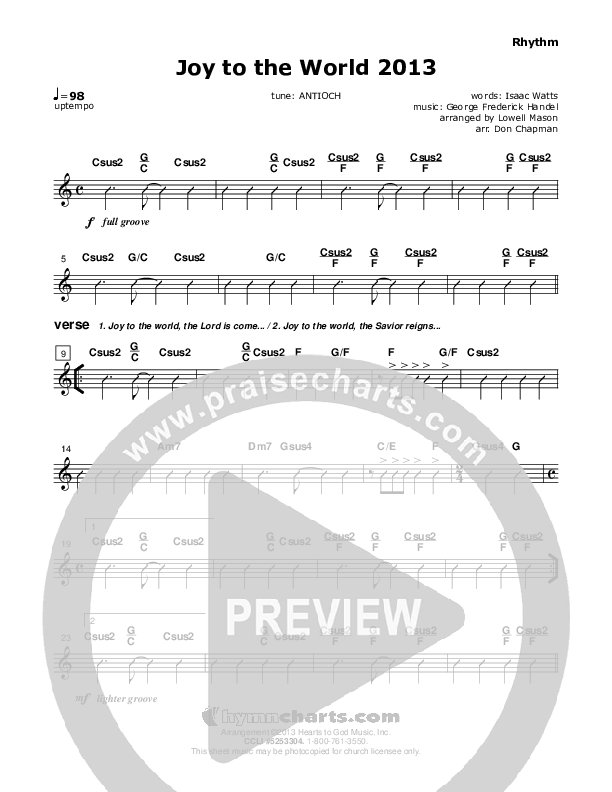 Joy To The World 2013 Rhythm Chart (Don Chapman)
