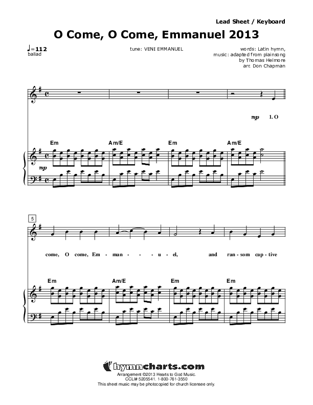 O Come O Come Emmanuel 2013 Piano/Vocal (Don Chapman)