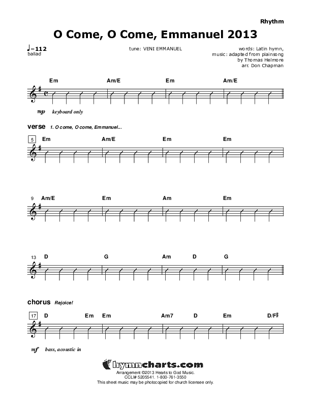 O Come O Come Emmanuel 2013 Rhythm Chart (Don Chapman)