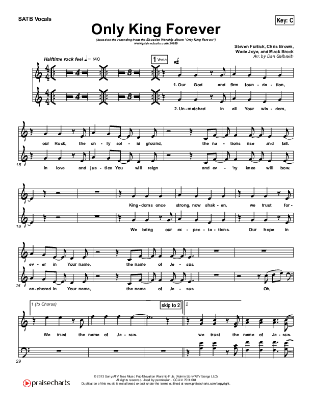 Only King Forever Choir Sheet (SATB) (Elevation Worship)