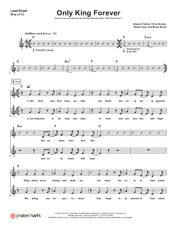 Only King Forever Lead Sheet (Melody) (Elevation Worship)