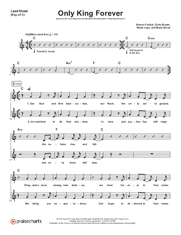 Only King Forever Lead Sheet (Melody) (Elevation Worship)