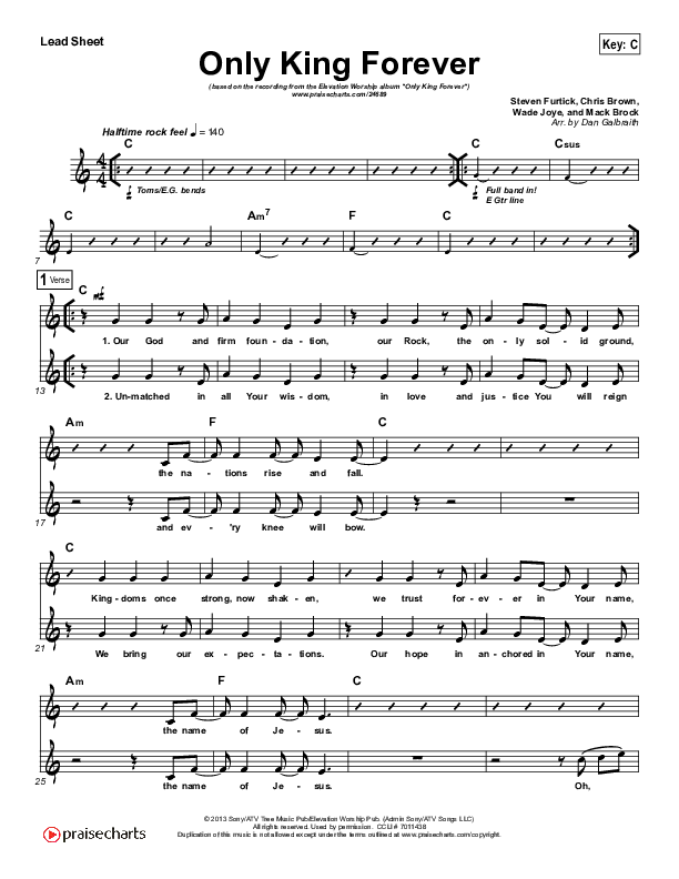 Only King Forever Lead Sheet (SAT) (Elevation Worship)