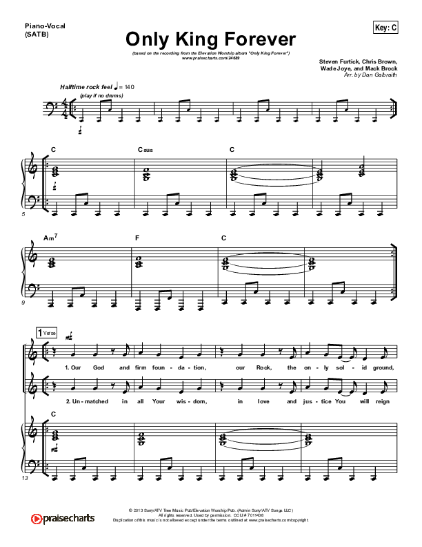 Only King Forever Piano/Vocal (SATB) (Elevation Worship)