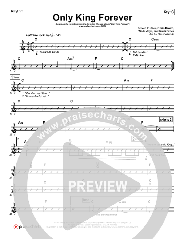 Only King Forever Rhythm Chart (Elevation Worship)