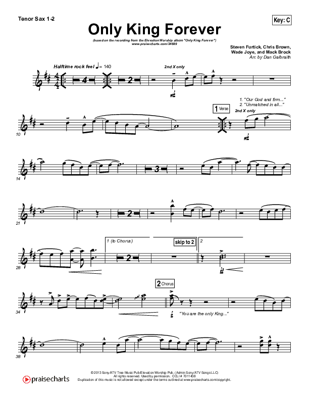 Only King Forever Tenor Sax 1,2 (Elevation Worship)