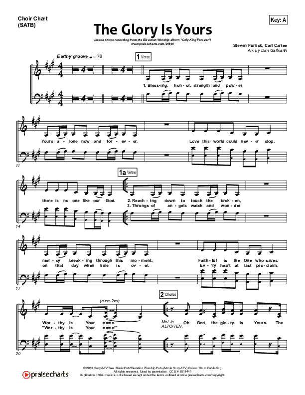 The Glory Is Yours Choir Sheet (SATB) (Elevation Worship)