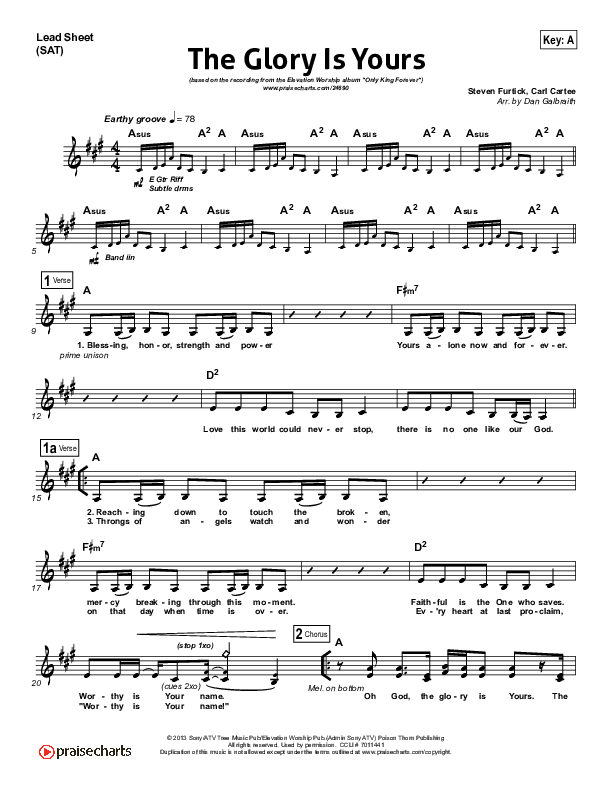 The Glory Is Yours Lead Sheet (SAT) (Elevation Worship)