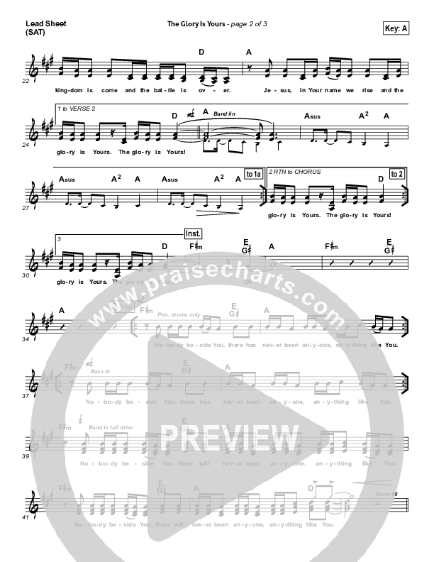 The Glory Is Yours Lead Sheet (SAT) (Elevation Worship)
