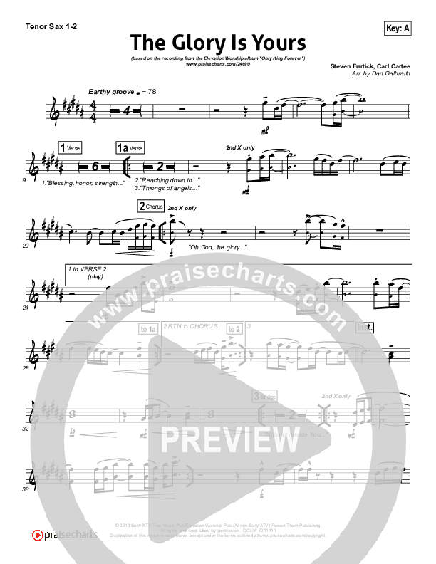 The Glory Is Yours Tenor Sax 1/2 (Elevation Worship)