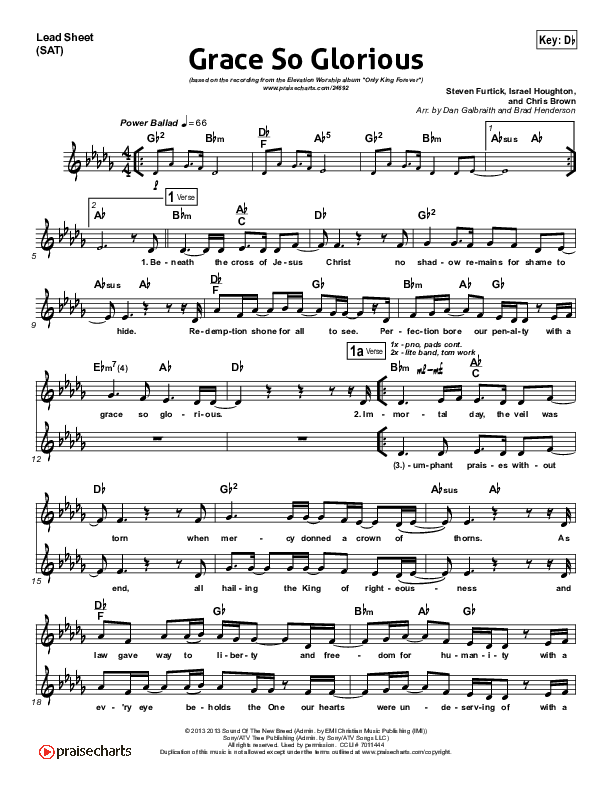 Grace So Glorious Lead Sheet (SAT) (Elevation Worship)