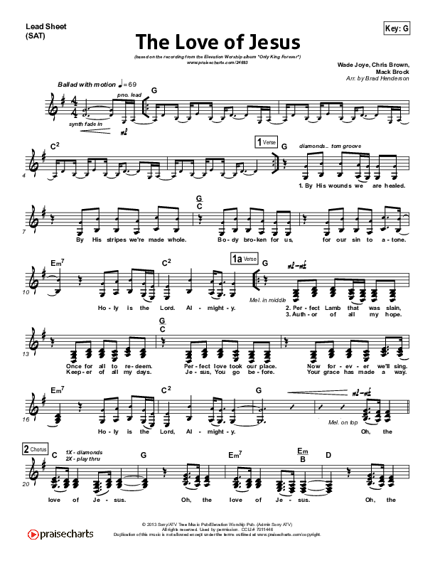 The Love Of Jesus Lead Sheet (SAT) (Elevation Worship)