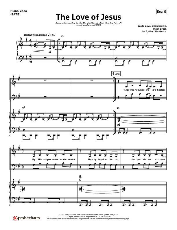 The Love Of Jesus Piano/Vocal (SATB) (Elevation Worship)