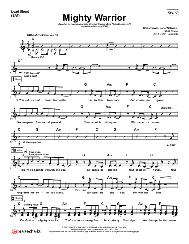 Mighty Warrior Lead Sheet (SAT) (Elevation Worship)