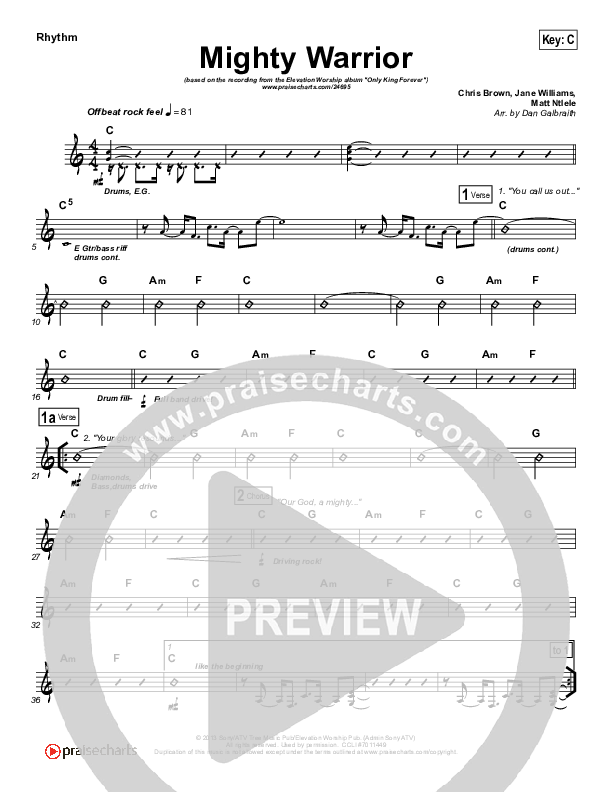Mighty Warrior Rhythm Chart (Elevation Worship)