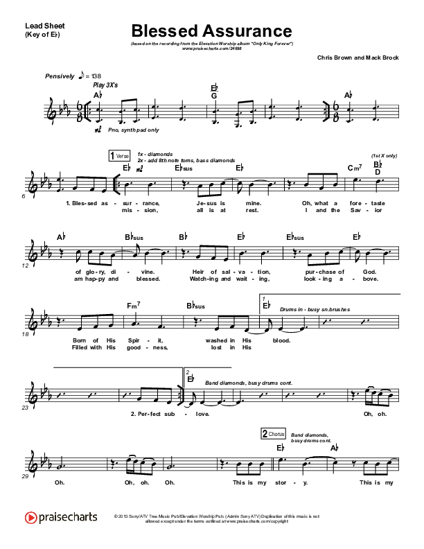 Blessed Assurance Lead Sheet (Melody) (Elevation Worship)