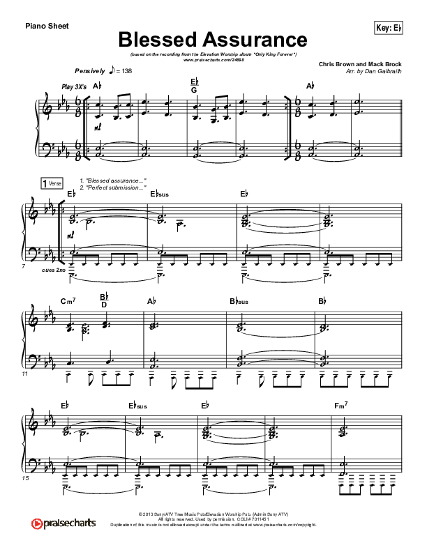Blessed Assurance Piano Sheet (Elevation Worship)