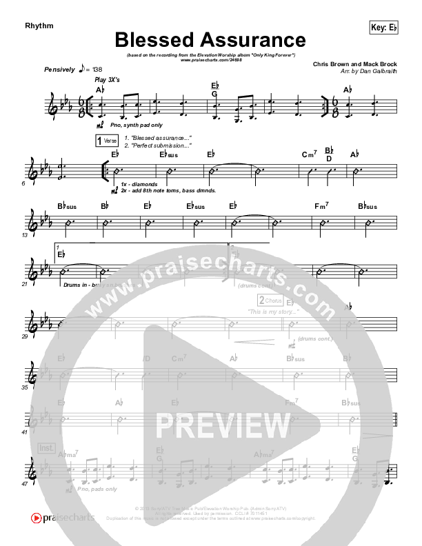 Blessed Assurance Rhythm Chart (Elevation Worship)