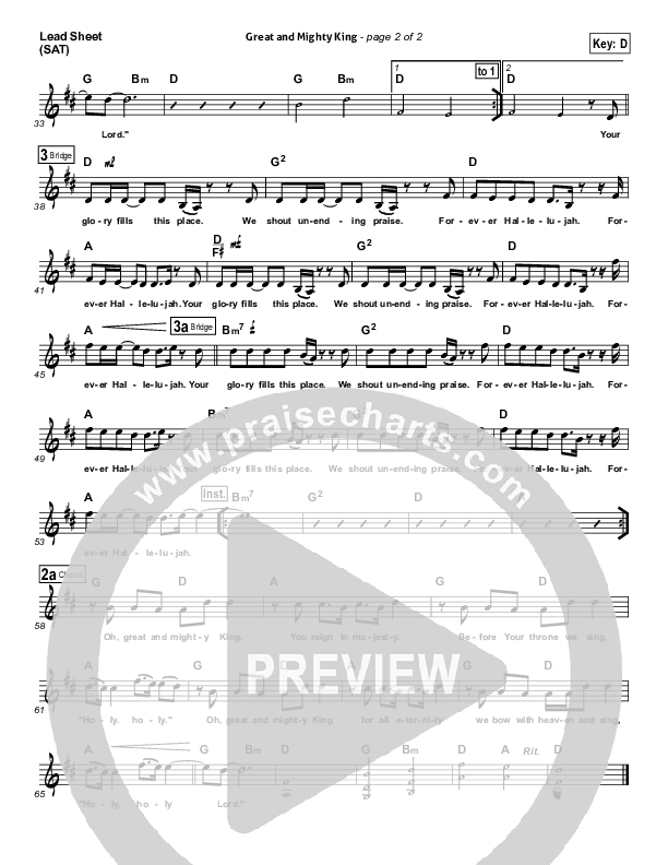 Great And Mighty King Lead Sheet (SAT) (Elevation Worship)