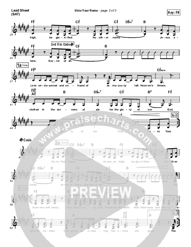 Unto Your Name Lead Sheet (SAT) (Elevation Worship)