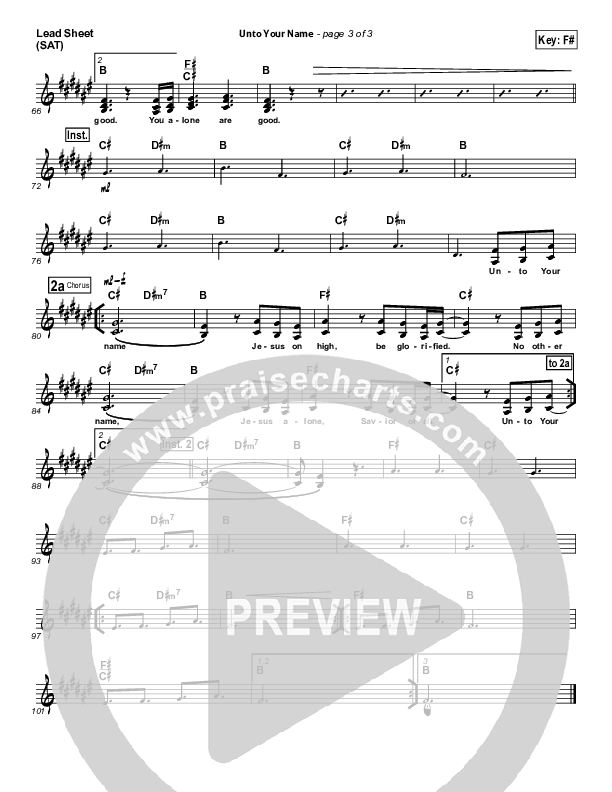 Unto Your Name Lead Sheet (SAT) (Elevation Worship)