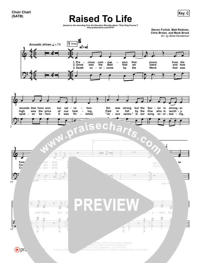 Raised To Life Choir Sheet Satb Elevation Worship Praisecharts praisecharts