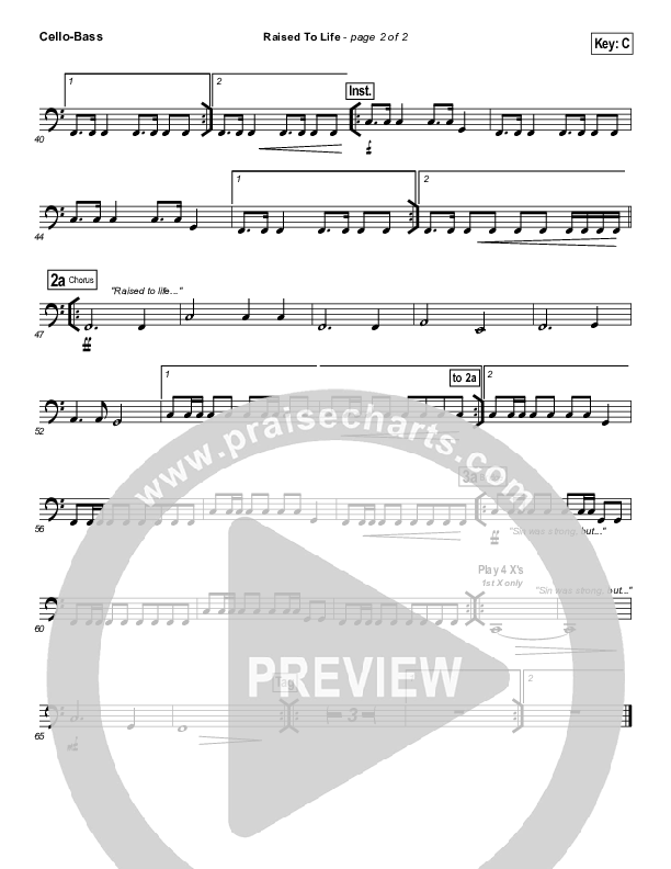 Raised To Life Cello/Bass (Elevation Worship)