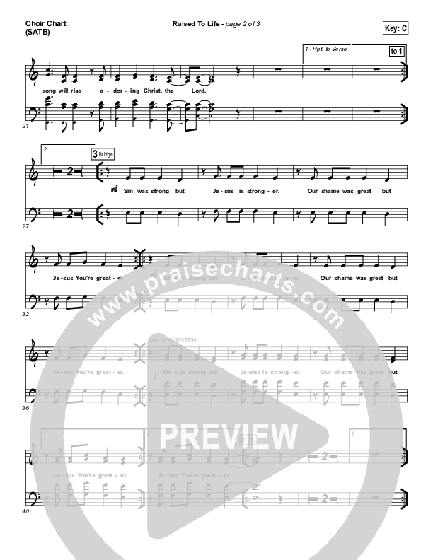 Raised To Life Choir Sheet (SATB) (Elevation Worship)