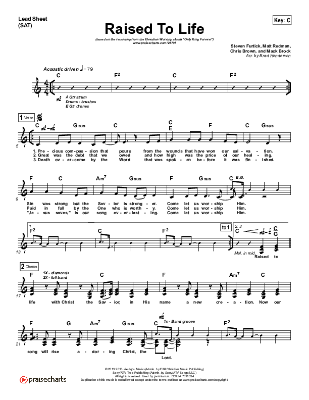 Raised To Life Lead Sheet (SAT) (Elevation Worship)