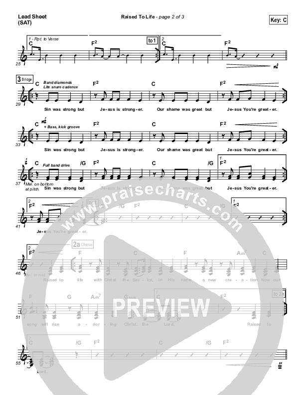 Raised To Life Lead Sheet (SAT) (Elevation Worship)