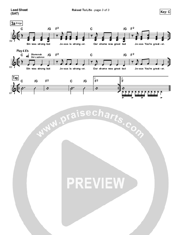 Raised To Life Lead Sheet (SAT) (Elevation Worship)