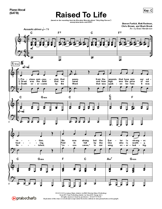 Raised To Life Piano/Vocal (SATB) (Elevation Worship)