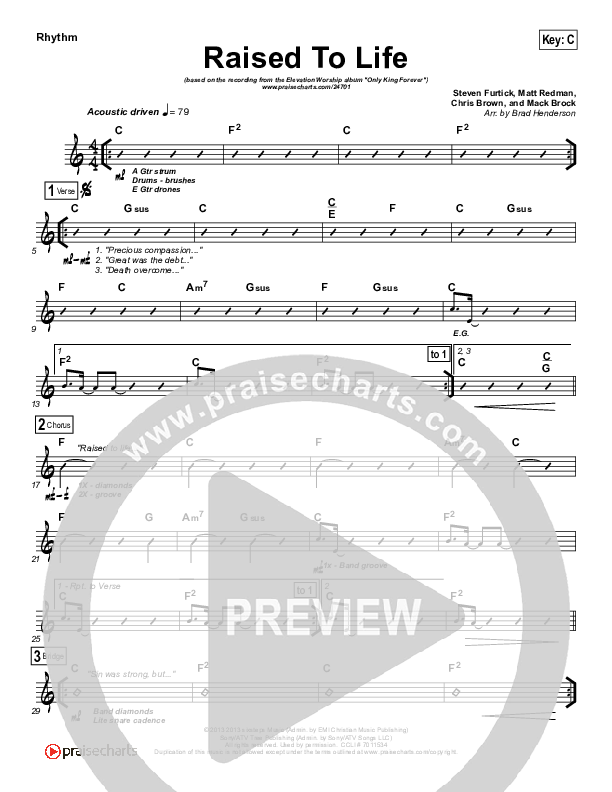 Raised To Life Rhythm Chart (Elevation Worship)