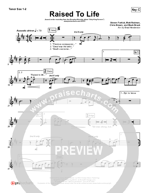 Raised To Life Tenor Sax 1/2 (Elevation Worship)