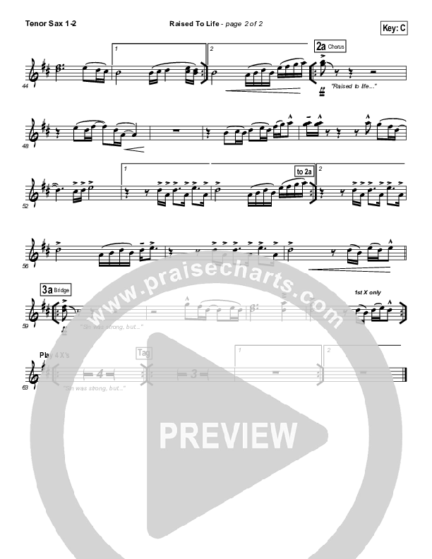 Raised To Life Tenor Sax 1/2 (Elevation Worship)
