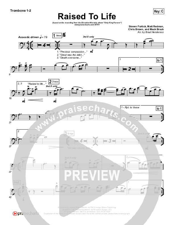 Raised To Life Trombone 1/2 (Elevation Worship)