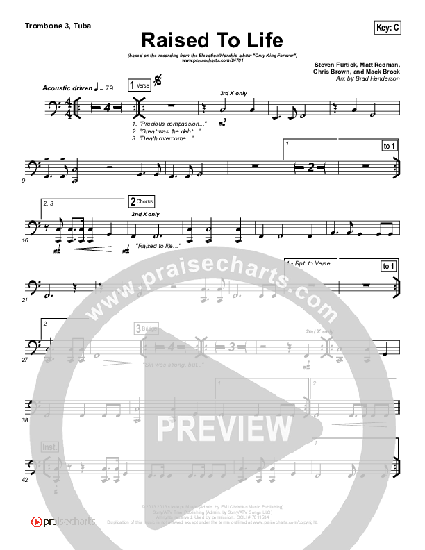 Raised To Life Trombone 3/Tuba (Elevation Worship)