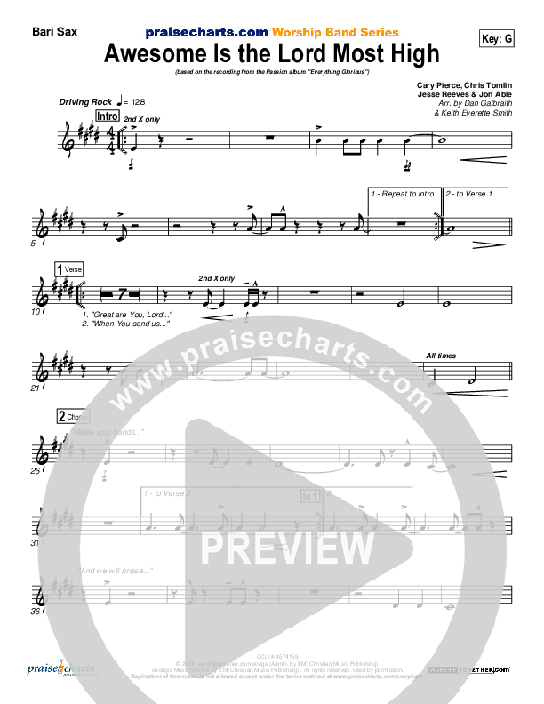 Awesome Is The Lord Most High Bari Sax (Chris Tomlin / Passion)