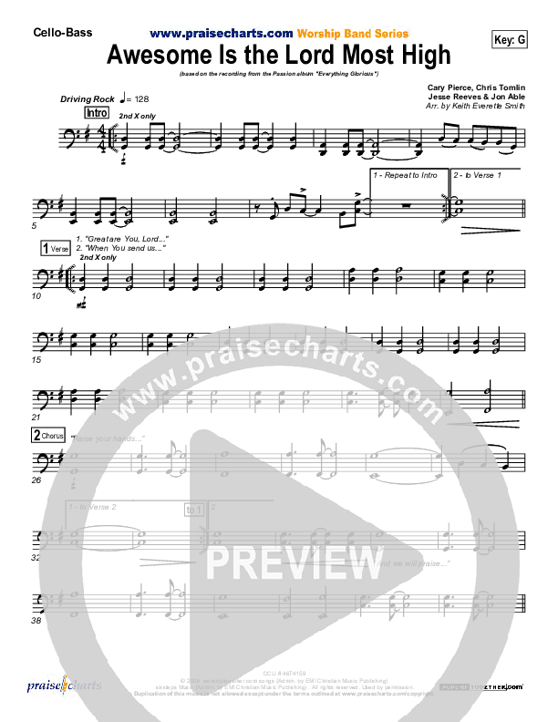 Awesome Is The Lord Most High Cello/Bass (Chris Tomlin / Passion)