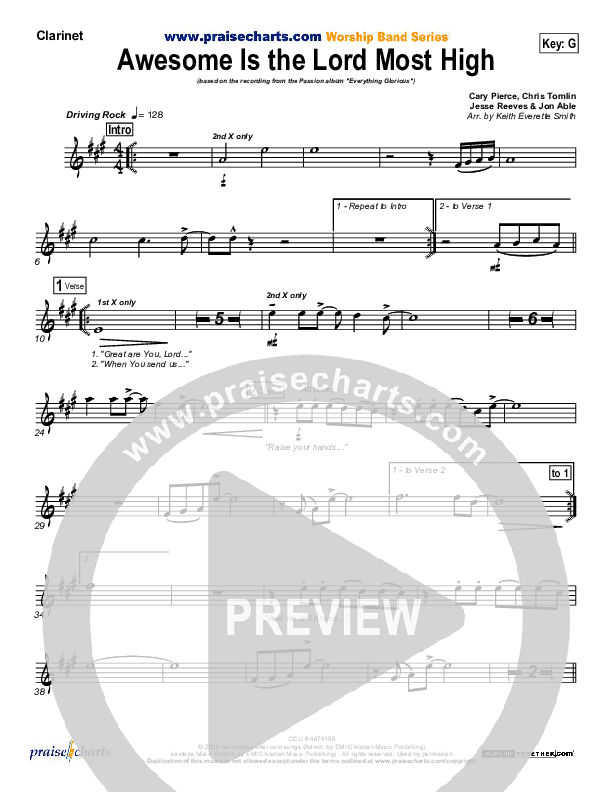 Awesome Is The Lord Most High Clarinet (Chris Tomlin / Passion)