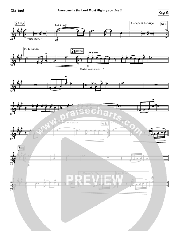 Awesome Is The Lord Most High Clarinet (Chris Tomlin / Passion)