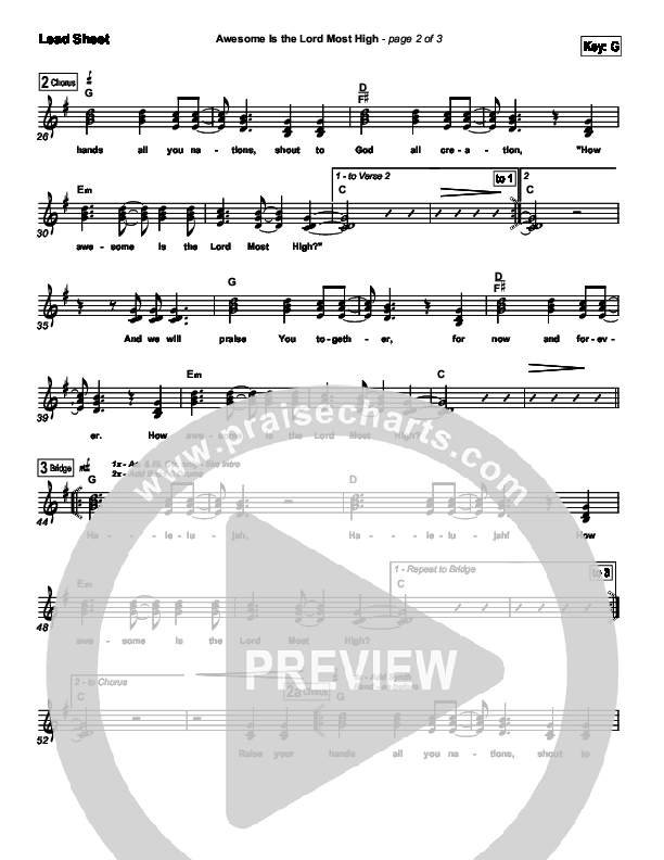 Awesome Is The Lord Most High Lead Sheet (SAT) (Chris Tomlin / Passion)