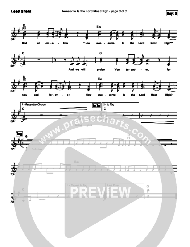 Awesome Is The Lord Most High Lead Sheet (SAT) (Chris Tomlin / Passion)