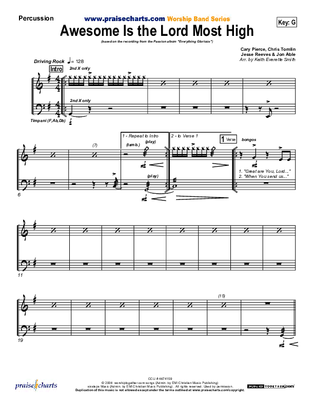 Awesome Is The Lord Most High Percussion (Chris Tomlin / Passion)